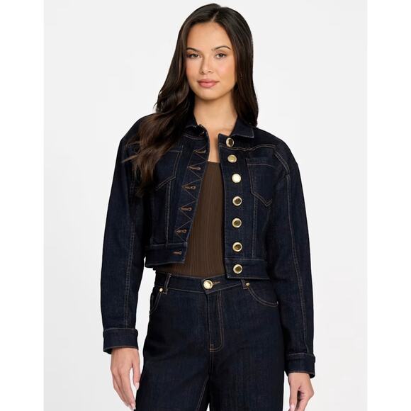 New Marciano By Guess Kylie Denim Jacket Cropped Dark Wash Small 4 Boxy 40 - Picture 1 of 14